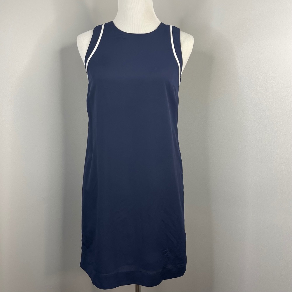 Banana Republic Navy Blue Sleeveless Tipped Shift Dress Petite 4 802969-01